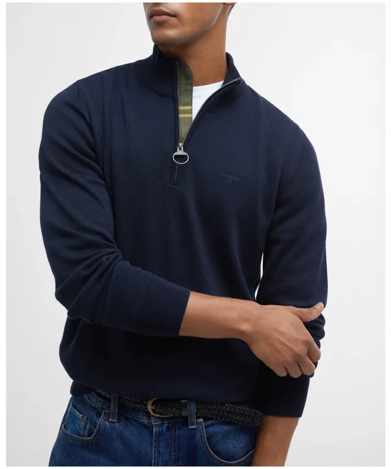 Barbour Men's Cotton Half Zip Knitted Jumper - Navy-4