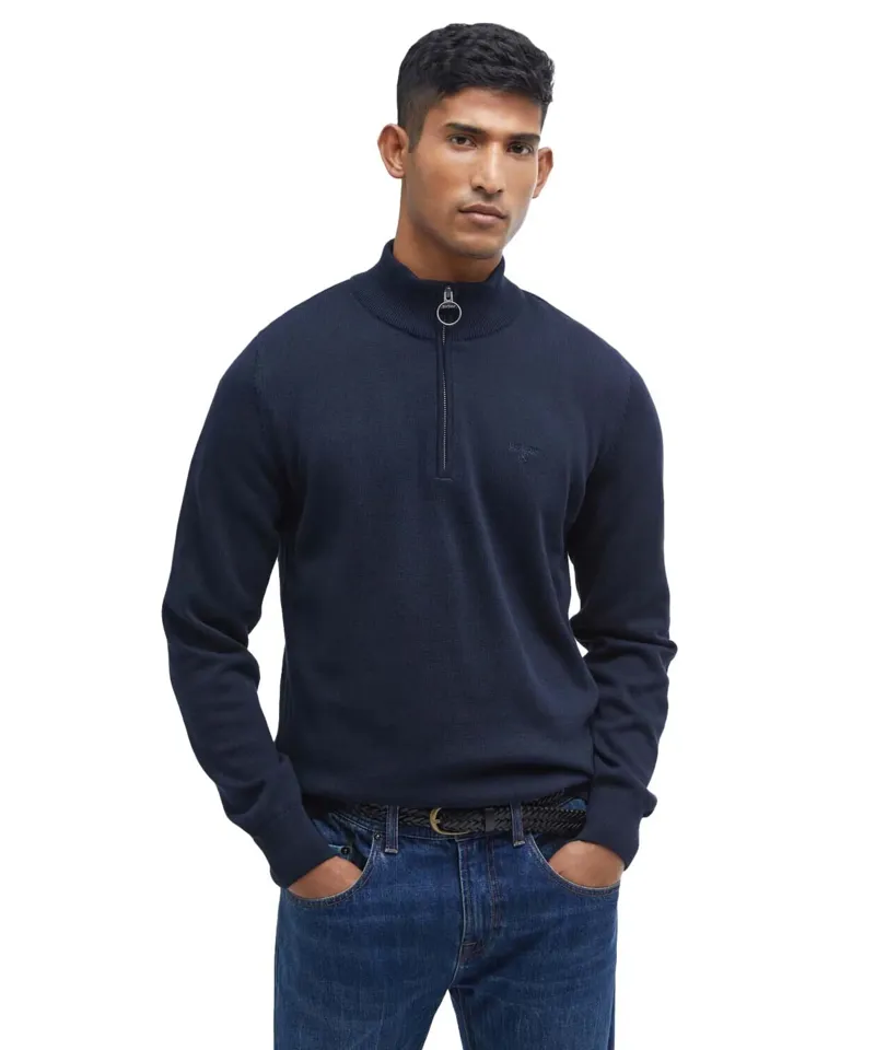 Barbour Men's Cotton Half Zip Knitted Jumper - Navy-1