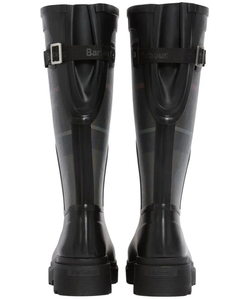 Barbour Women's Dena Tall Wellingtons - Black/Shadow Tartan-1