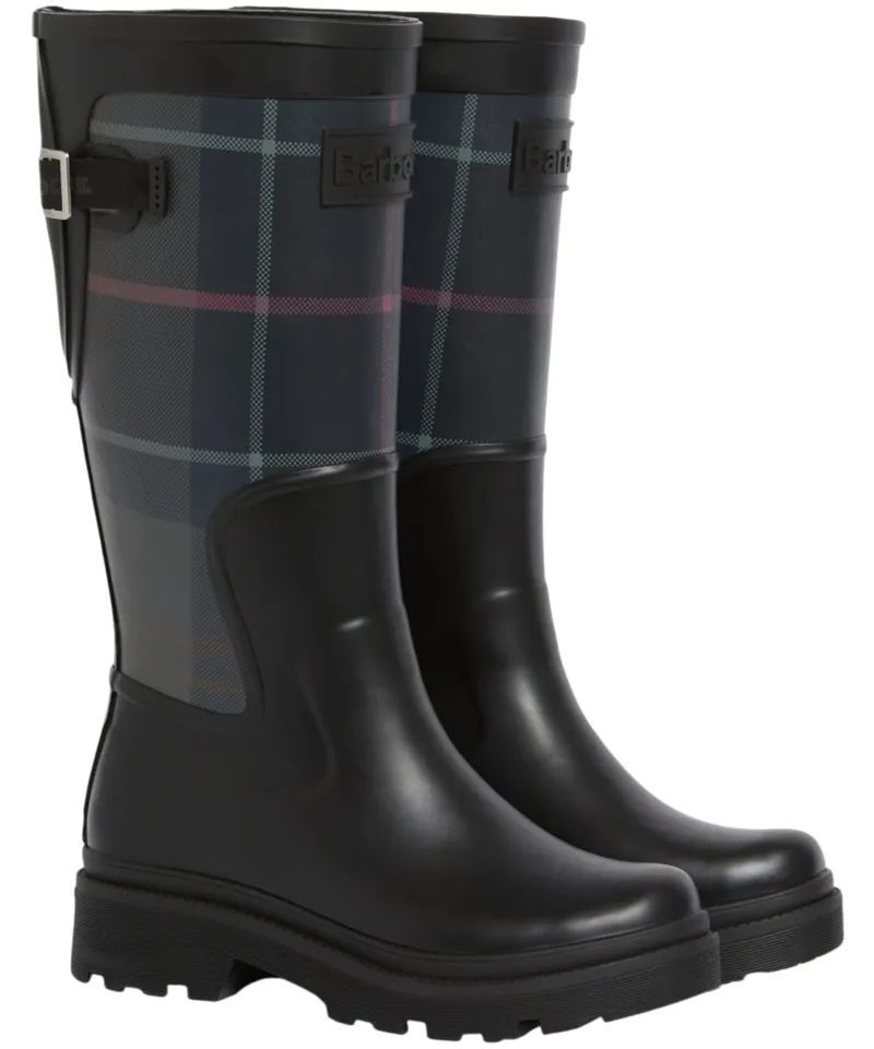 Barbour Women's Dena Tall Wellingtons - Black/Shadow Tartan