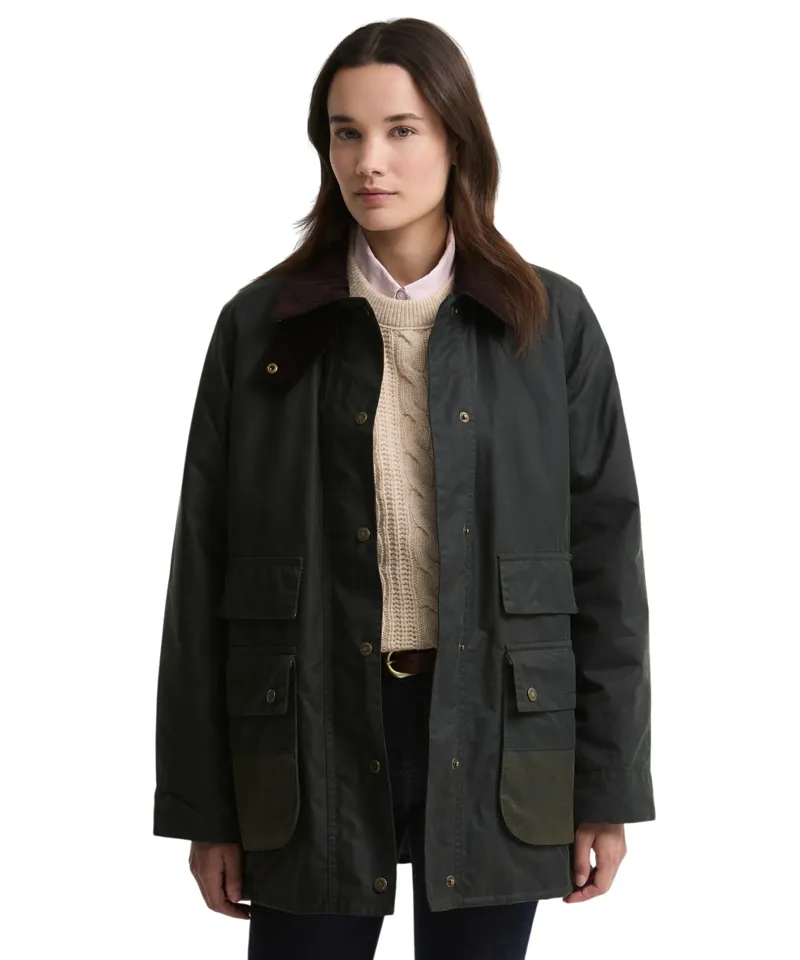 Barbour Women's Modern Border Wax Jacket - Sage/Classic-1