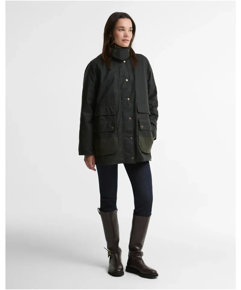 Barbour Women's Modern Border Wax Jacket - Sage/Classic-3