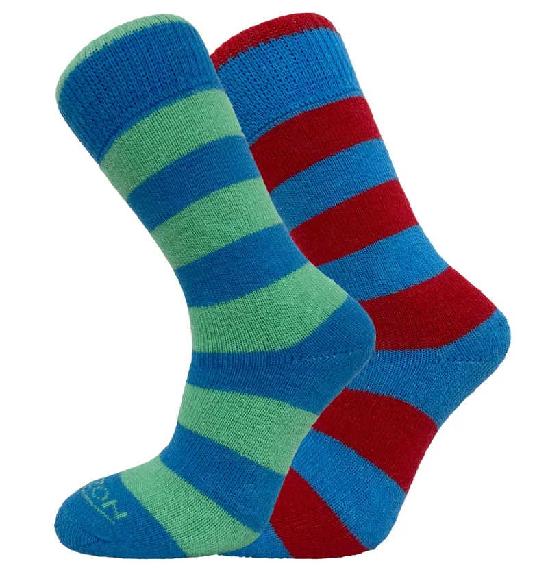 Horizon Merino Outdoor 2PK Hoops Azure Blue Teal and Ruby UK4-7