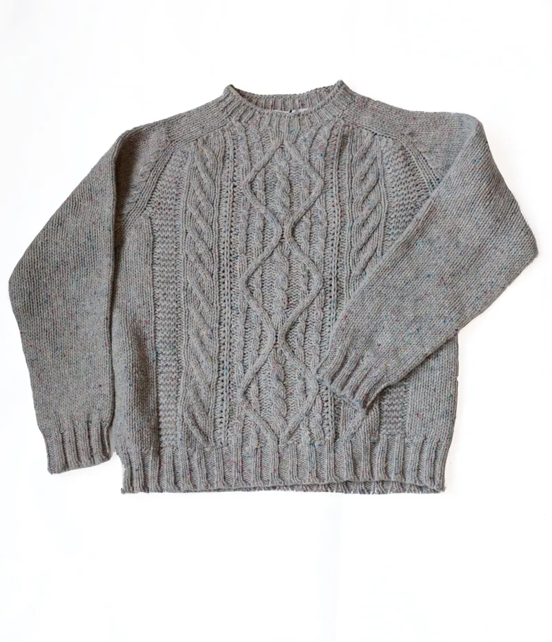 Harley of Scotland Chunky Fishermans Crew Neck Sweater - Cream/Speckled