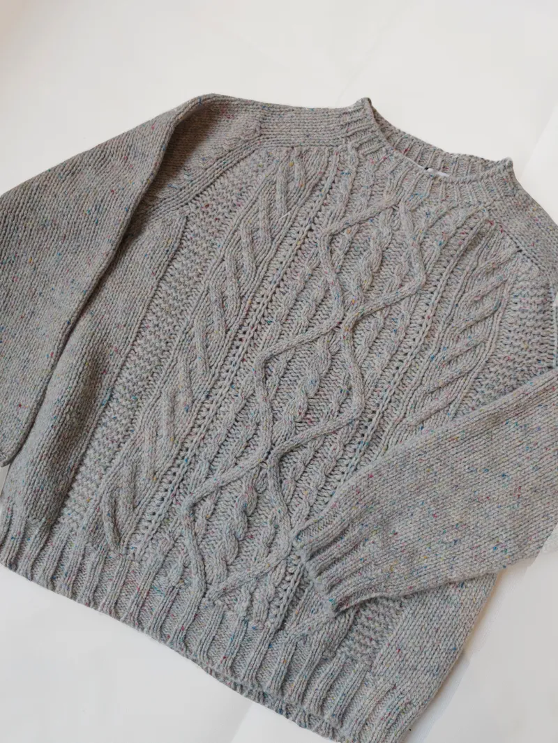 Harley of Scotland Chunky Fishermans Crew Neck Sweater - Cream/Speckled-1
