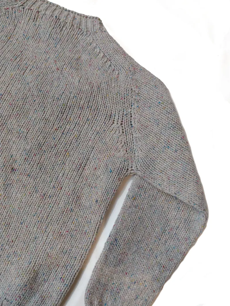 Harley of Scotland Chunky Fishermans Crew Neck Sweater - Cream/Speckled-3