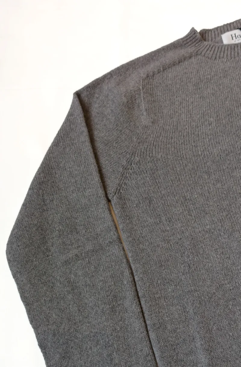 Harley of Scotland Merino Cashmere Crew Neck - Smog Grey-1