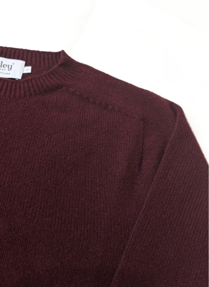 Harley of Scotland Merino Cashmere Crew Neck - Aubergine-3