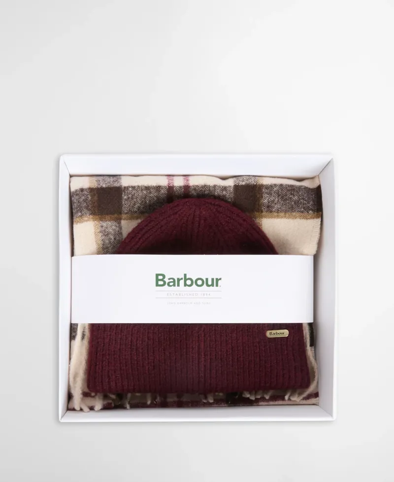Barbour Womens Olivia Beanie + Scarf Gift Set - Light Muted Tartan-3