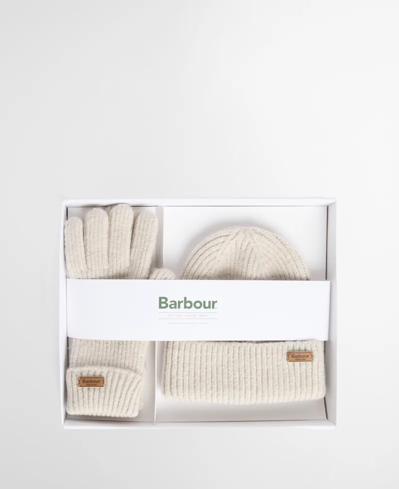 Barbour Pendle Beanie + Gloves Gift Set - Eggshell-4