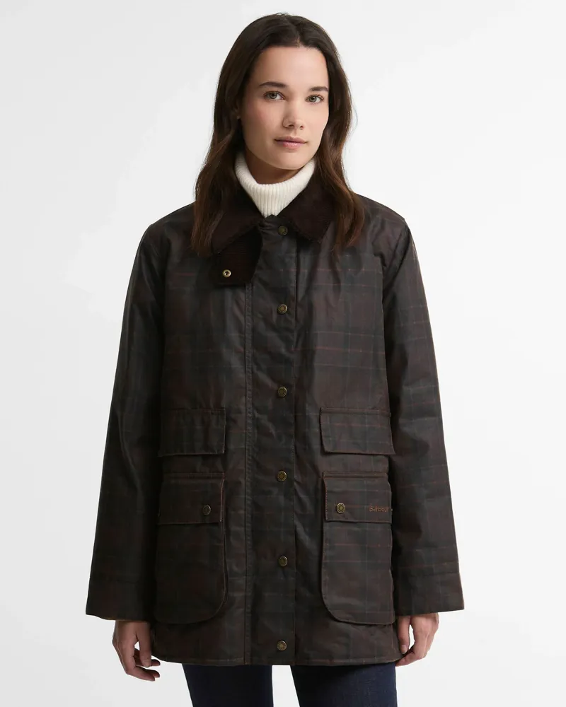 Barbour Womens Modern Checked Border Waxed Jacket - Muted Tartan-1