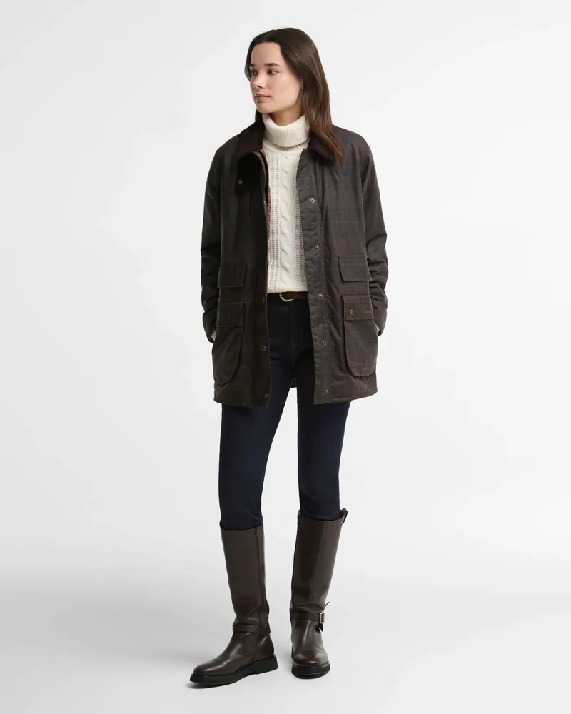 Barbour Womens Modern Checked Border Waxed Jacket - Muted Tartan-2