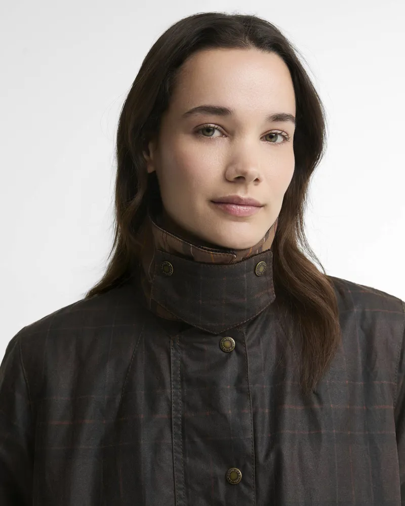 Barbour Womens Modern Checked Border Waxed Jacket - Muted Tartan-4