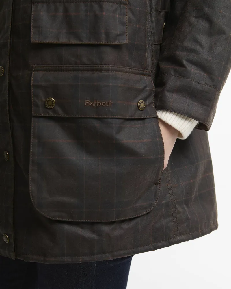 Barbour Womens Modern Checked Border Waxed Jacket - Muted Tartan-6