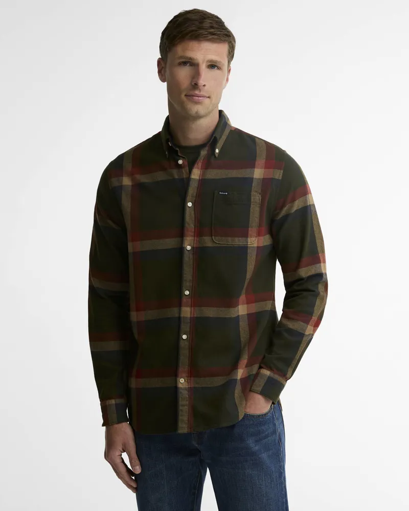 Barbour Men's Folley Tailored Checked Shirt - Mid Olive-1