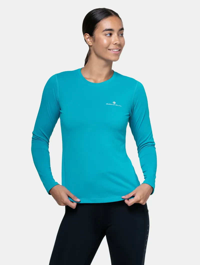 Ronhill Women's Core L/S Tshirt - Azure/Bright White-2
