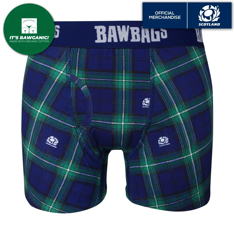 BawBags Men's Scotland Rugby Tartan Cotton Boxer Shorts