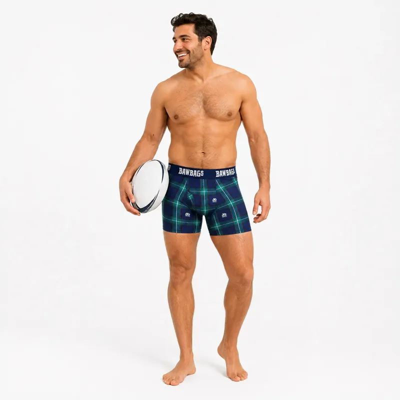BawBags Men's Scotland Rugby Tartan Cotton Boxer Shorts-1