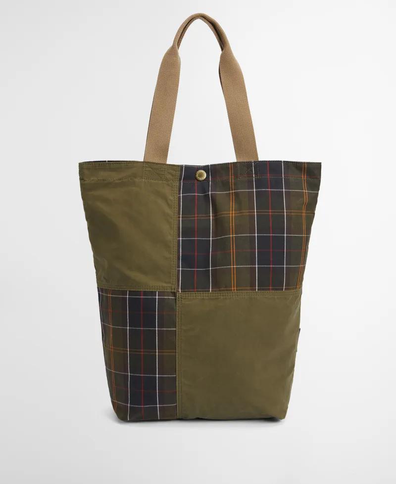 BARBOUR TRANSPORT PATCHWORK TOTE BAG - dusky green