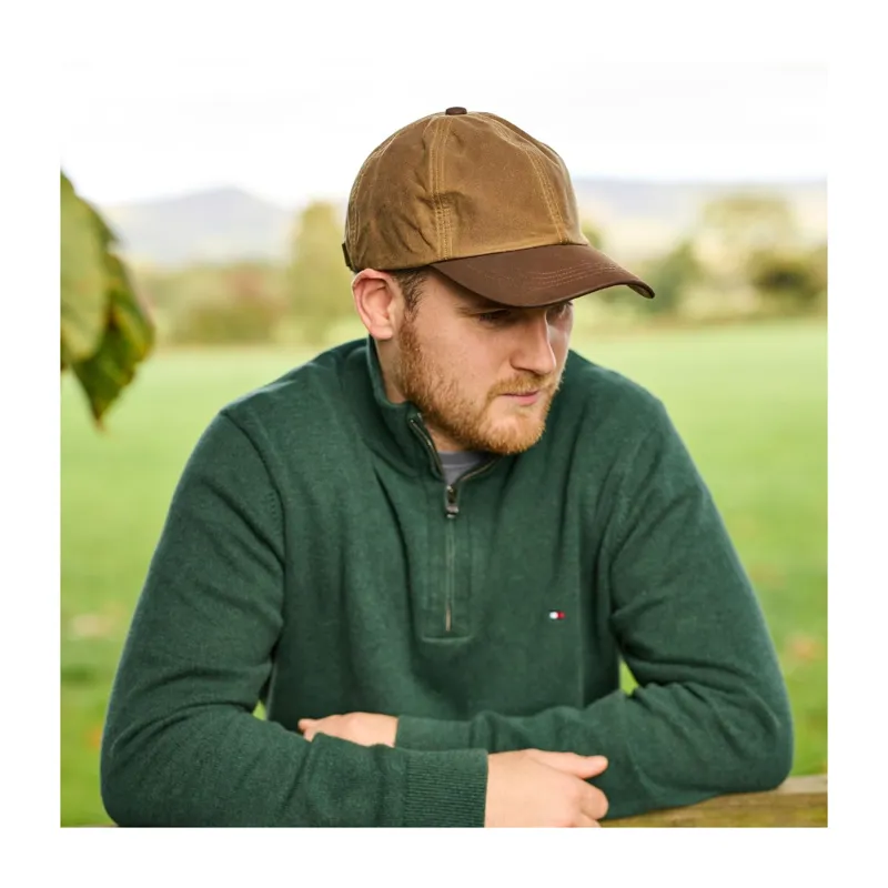 Tweedmill Wax Baseball Cap Leather Peak - Sand