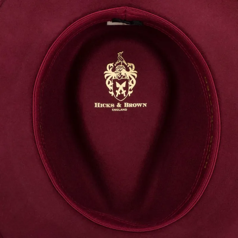 Hicks and Brown Suffolk Fedora in Maroon - Gamebird Feather-2