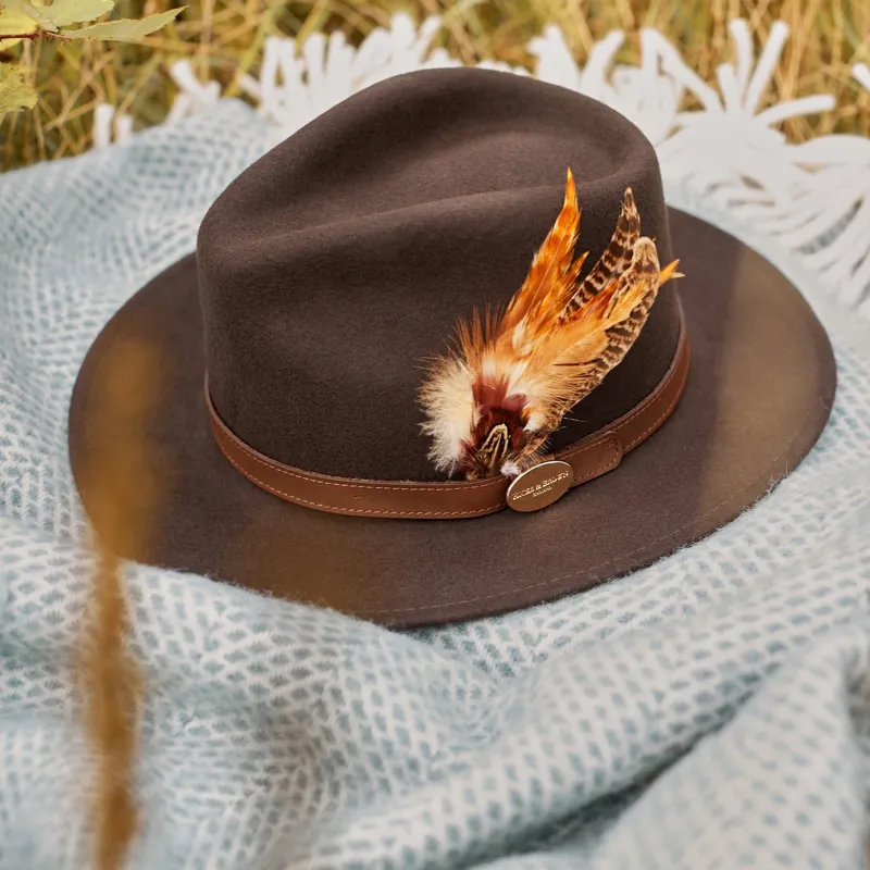 Hicks and Brown Suffolk Fedora Bronze Side Feather Dark Brown-2