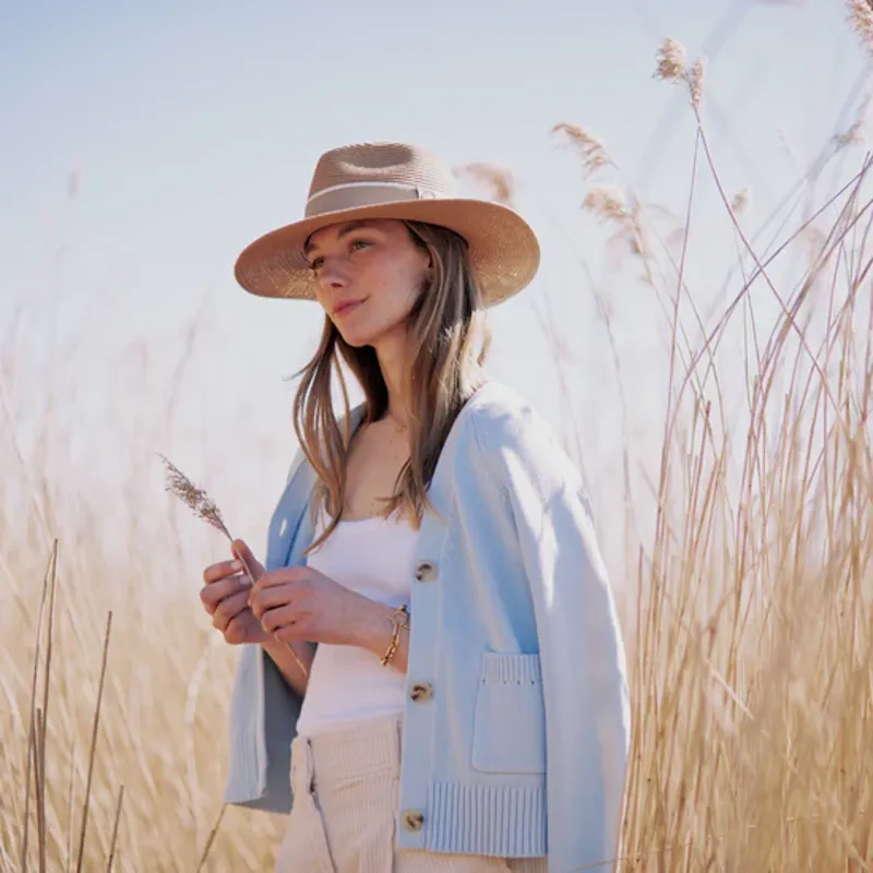 Hicks and Brown Hemley Wide Brim Fedora Fawn Ribbon - Natural-1