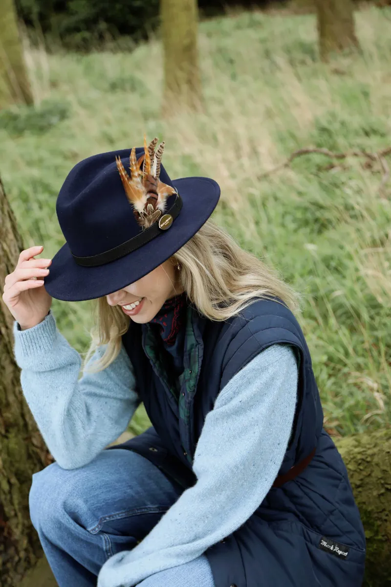 Hicks and Brown Suffolk Fedora Bronze Side Feather Navy-1