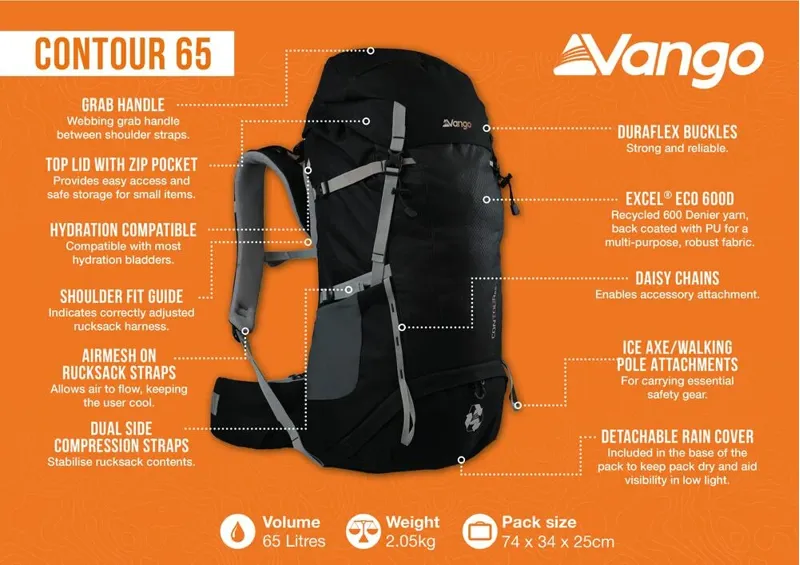 Vango Contour Rucksack 65 - Black-6