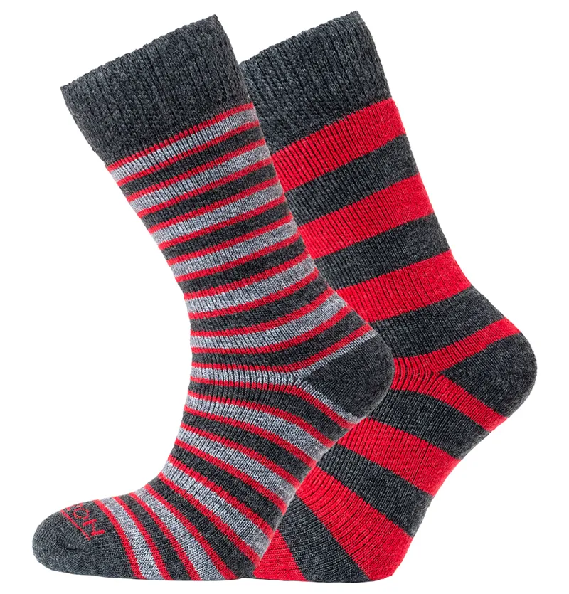 Horizon Heritage Merino Outdoor 2pk 8-12 Stripe Hoop Red/Charcoal
