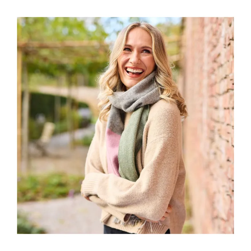 Tweedmill Lambswool Scarf - Herringbone Roseate Stripe