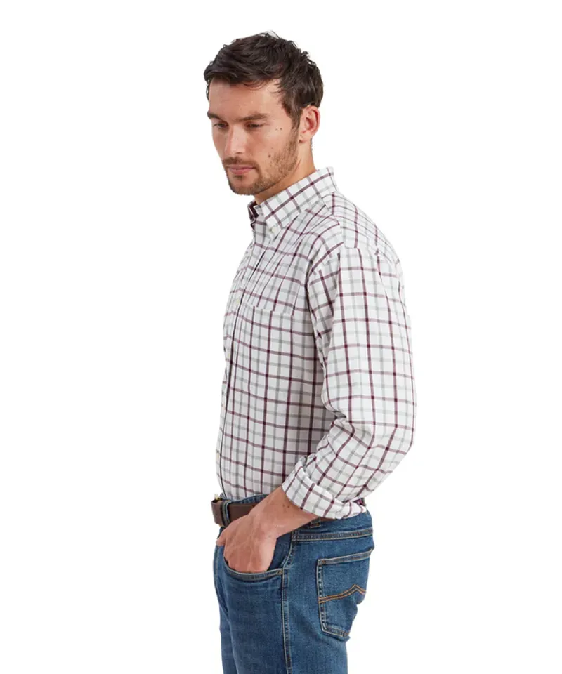 Schoffel Men's Brancaster Classic Shirt Wine Check-3