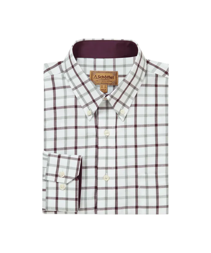 Schoffel Men's Brancaster Classic Shirt Wine Check-1