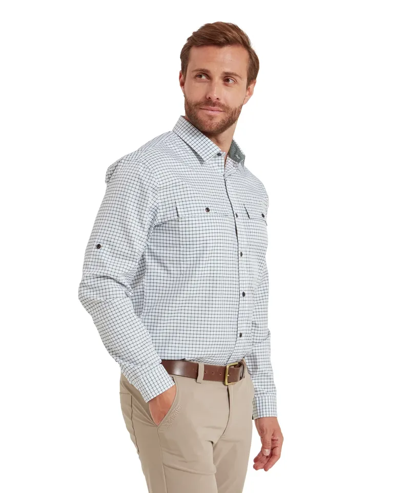 Schoffel Men's Findhorn Technical Fishing Shirt - Dark Olive Check-2