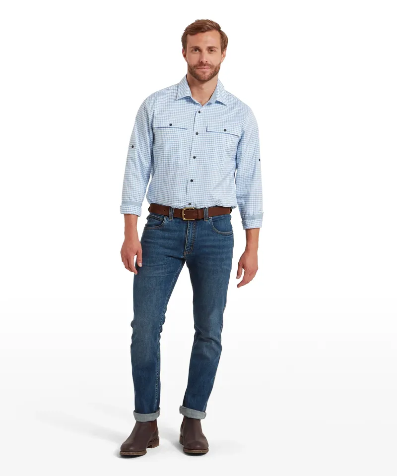 Schoffel Men's Findhorn Technical Fishing Shirt - Mykonos Blue Check-1