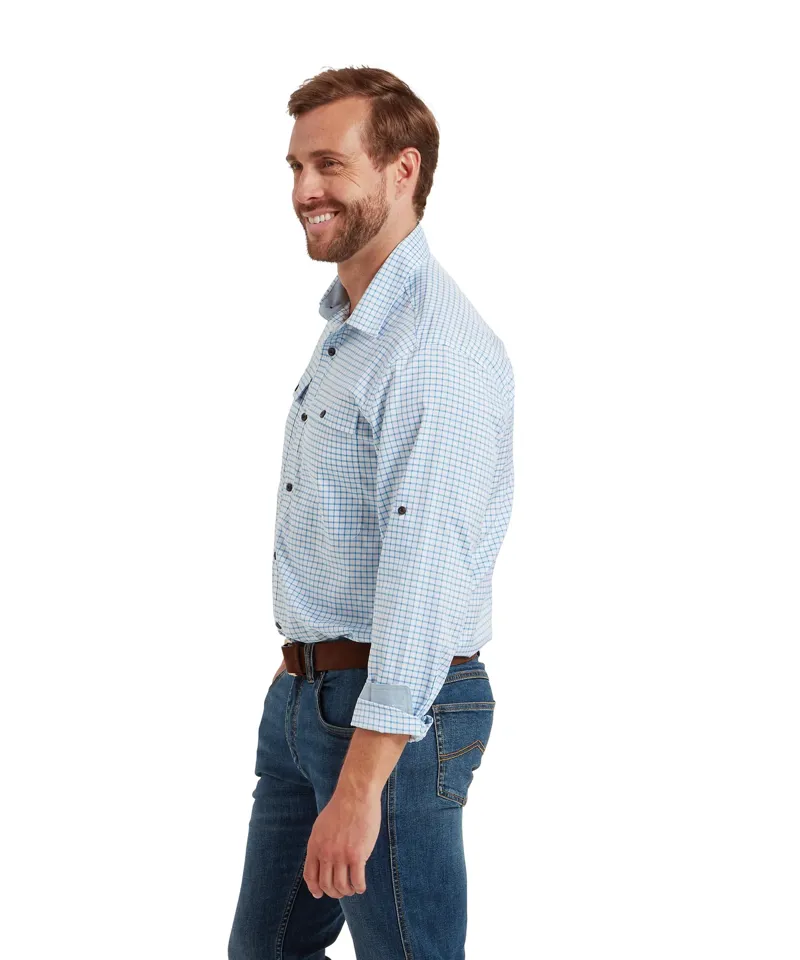 Schoffel Men's Findhorn Technical Fishing Shirt - Mykonos Blue Check-3