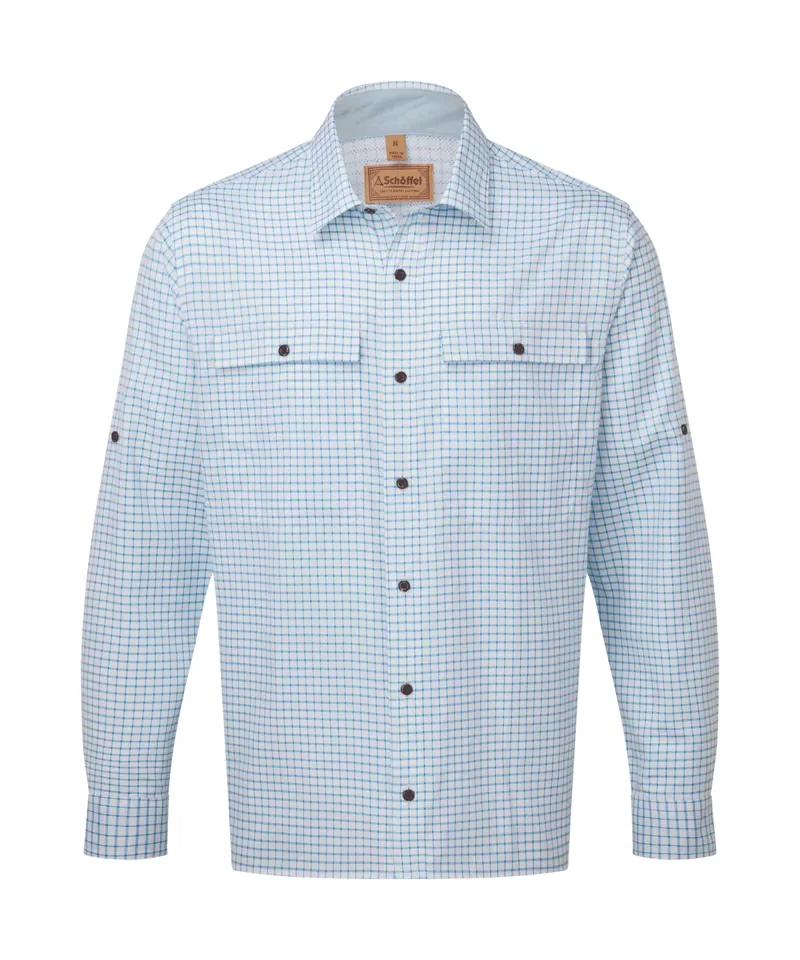 Schoffel Men's Findhorn Technical Fishing Shirt - Mykonos Blue Check