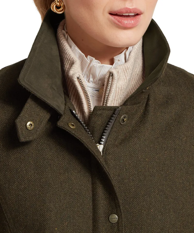 Schoffel Women's Murra Tweed Coat - Dark Loden Herringbone-4