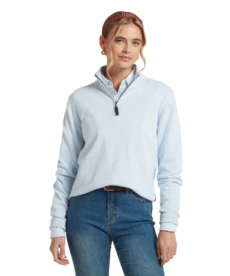 Schoffel Women's Polperro Pima Cotton 1/4 Zip Blue Water