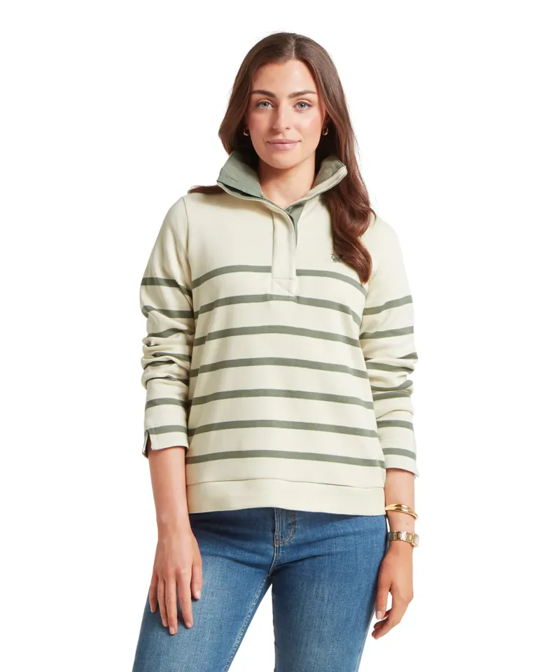 Schoffel Women's Sandown Sweatshirt - Pale Stone/Agave Green Stripe-1