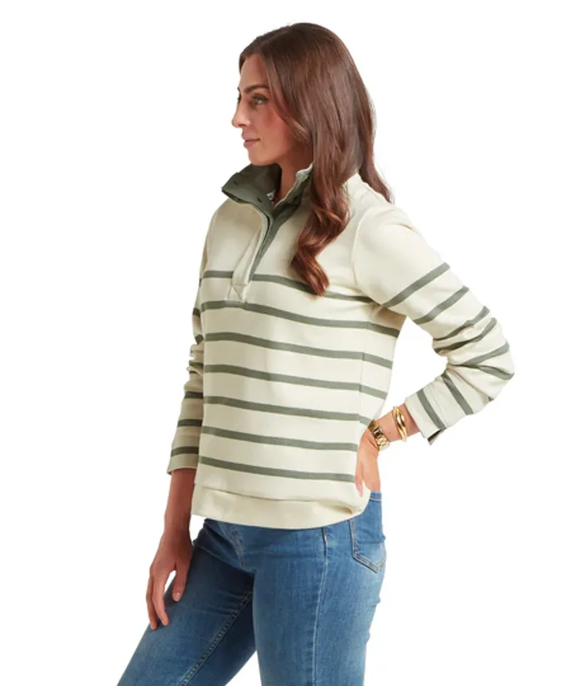 Schoffel Women's Sandown Sweatshirt - Pale Stone/Agave Green Stripe-2