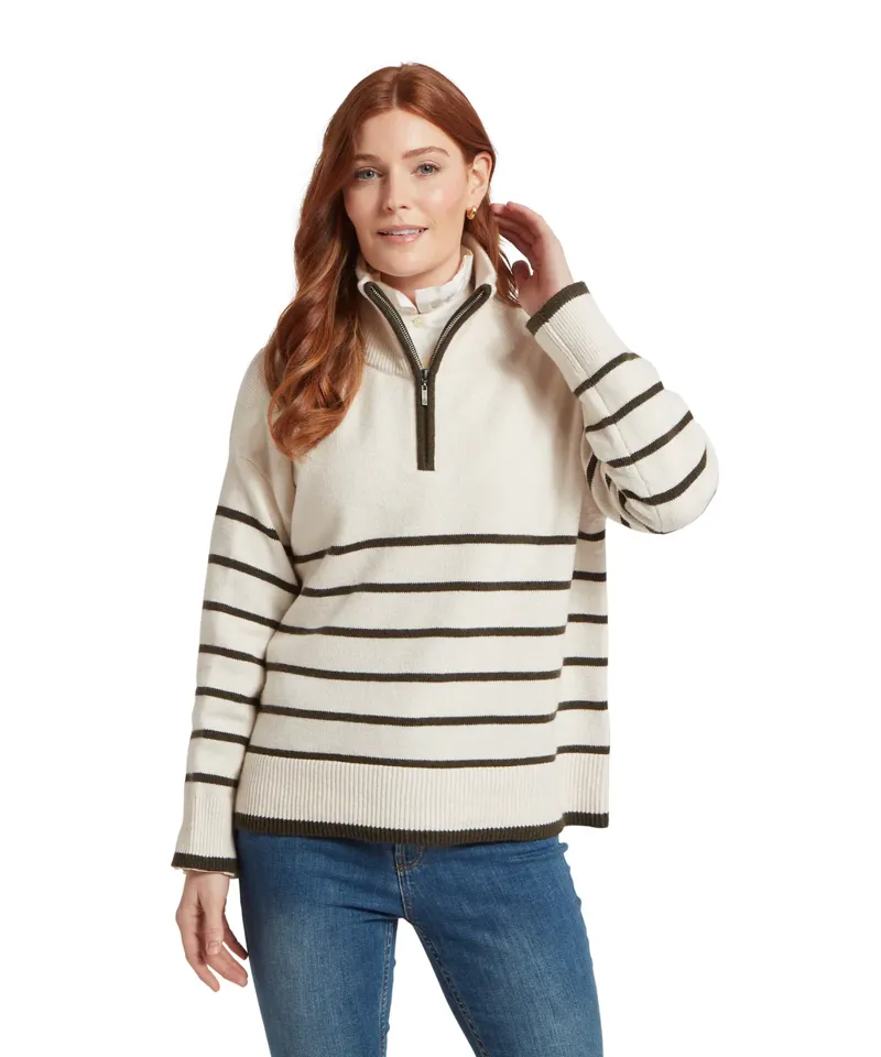 Schoffel Women's Sandsend 1/4 Zip Jumper Soft White/Loden