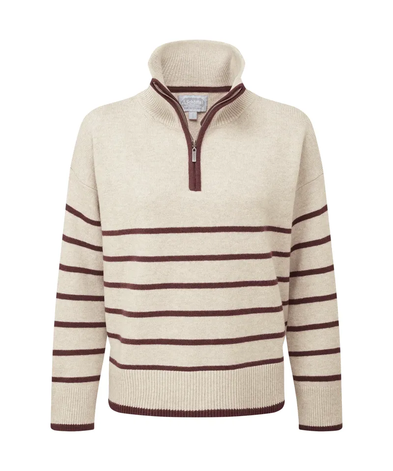 Schoffel Women's Sandsend 1/4 Jumper - Oatmeal/Port