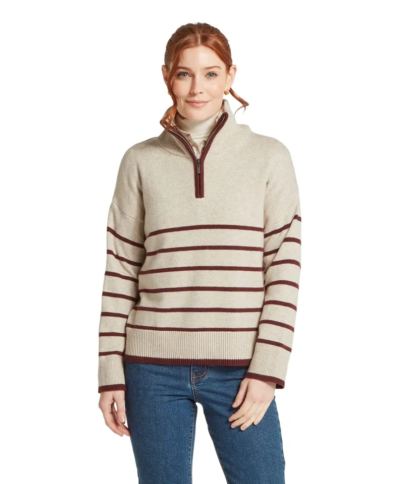 Schoffel Women's Sandsend 1/4 Jumper - Oatmeal/Port-1