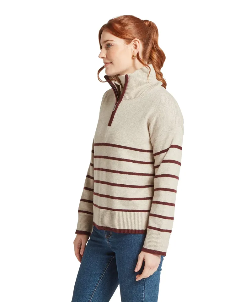 Schoffel Women's Sandsend 1/4 Jumper - Oatmeal/Port-3