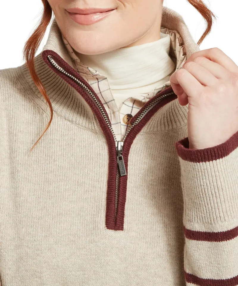 Schoffel Women's Sandsend 1/4 Jumper - Oatmeal/Port-4