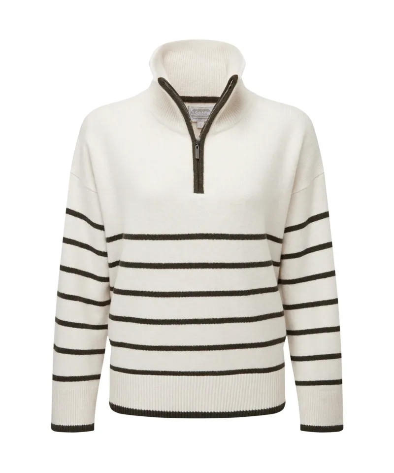 Schoffel Women's Sandsend 1/4 Zip Jumper Soft White/Loden-1
