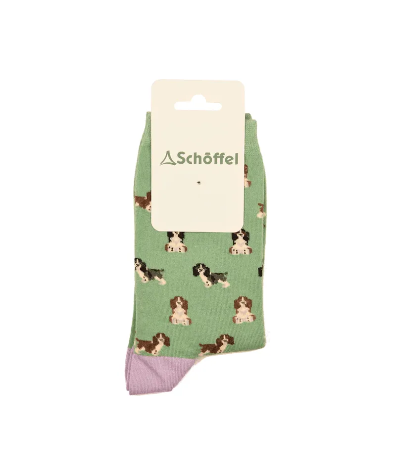 Schoffel Women's Cotton Sock Green Spaniel Print 4-7