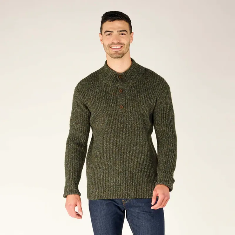 Sherpa Men's Ranga Button Mock Neck Evergreen-1