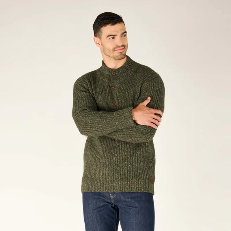 Sherpa Men's Ranga Button Mock Neck Evergreen-3